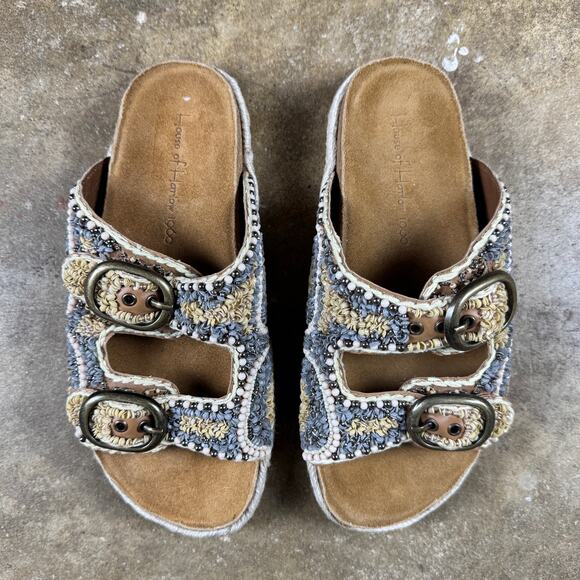 House of Harlow 1960 Women’s 7.5 Beaded Slide Buckle‎ Sandals Rope Espadrille - Picture 2 of 13
